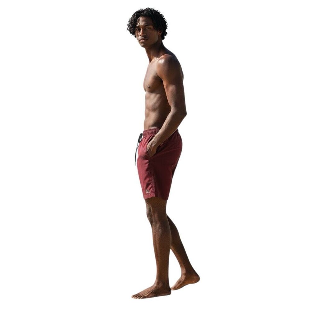 NWOT Dixxon ‘The Brad’ Elastic Drawstring Lined A
Swim Shorts in Maroon Size S